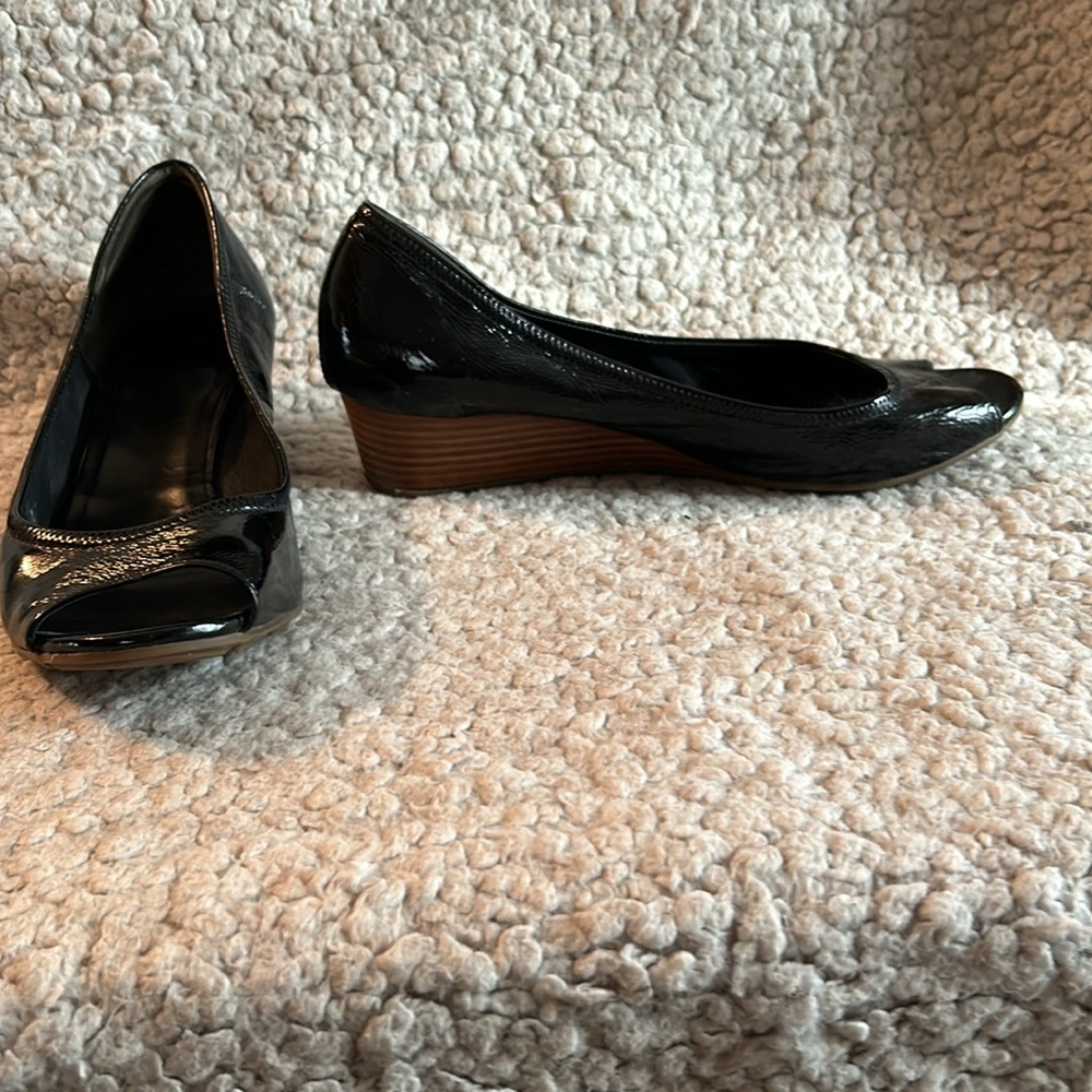 Cole Haan black patent peep toe with low wedge - Picture 3 of 3